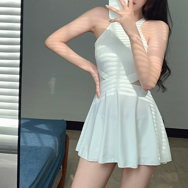 에쉬울프 체형커버 비키니 원피스 빅사이즈 수영복 속바지세트, 화이트