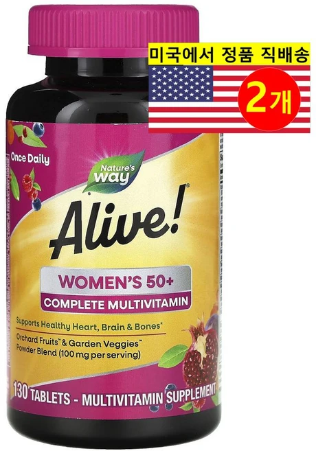Nature's Way 얼라이브 50세 이상 여성용 멀티비타민 Alive! Womens 50+ Complete Multivitamin, 130정, 2개 - 쿠팡