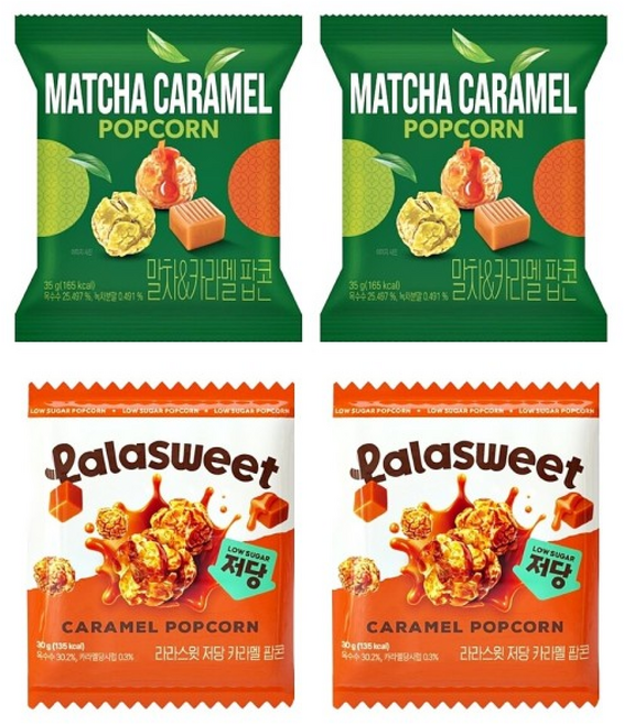 말차 카라멜팝콘 라라스윗 저당 카라멜팝콘, 4개, 35g