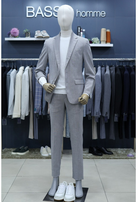 바쏘옴므 정장 WZ1JKPK31AGR 그레이 하운드투스 체크 울 모달 캐주얼 셋업수트