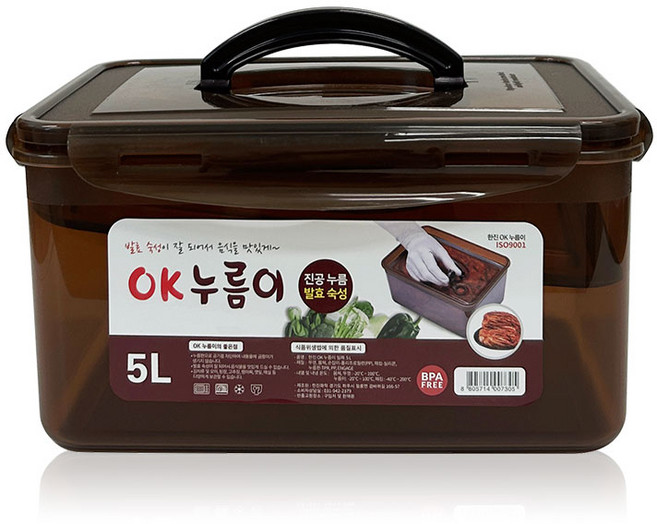 OK 누름이 발효 숙성 진공 김치통 반찬통 냉장고정리 용기 누름독 누름판 비스프리 누름통, 5L, 1개