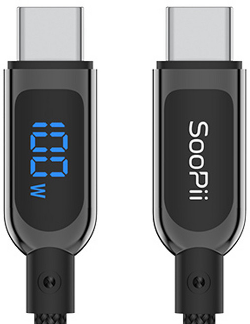 Soopii 전력표시 100W PD PPS 초고속충전케이블 S10CC, 1.2m, 블랙, 1개