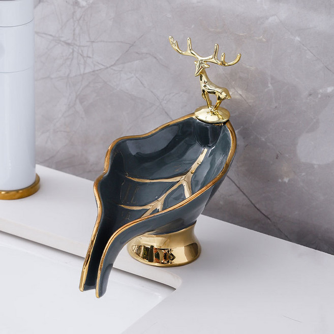 에코비아 호텔식 고급 비누 홀더 세라믹 물빠짐 럭셔리 욕실 거치대 비누받침 받침대 비누케이스, 그레이, 1개