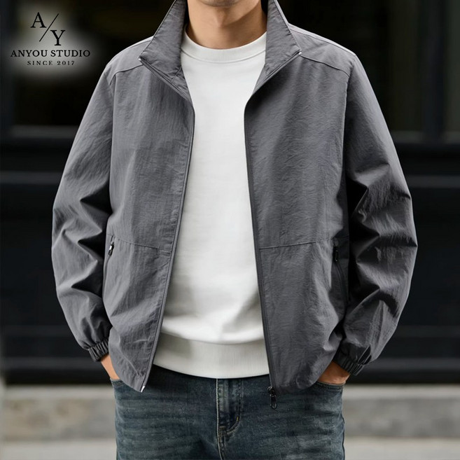 ANYOU 남성용 작업 재킷 - 캐주얼 대형 사이즈 스탠드 칼라 아웃도어용 외투