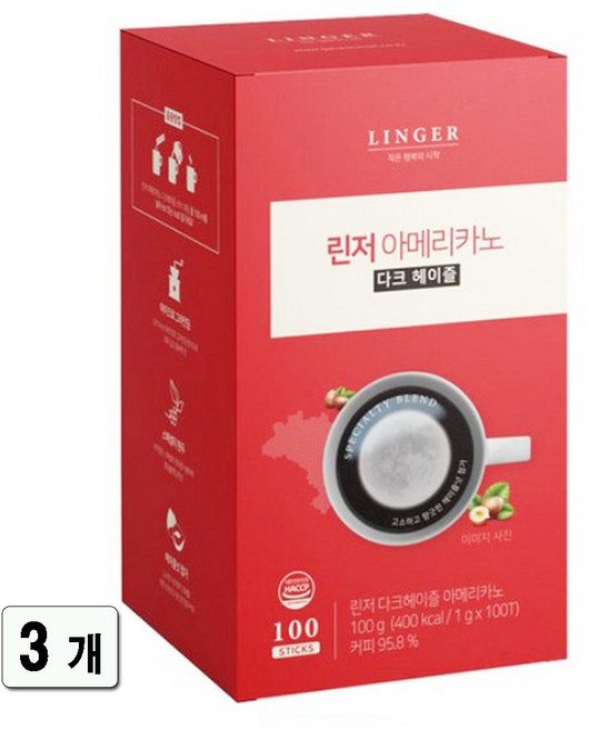린저 아메리카노 다크 헤이즐넛100T 일회용 커피믹스, 100g, 3개, 100개입