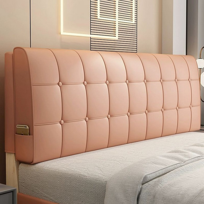 침대 헤드쿠션 머리 벽쿠션 헤드커버, 테크 패브릭 - 스위트오렌지 - 체크 패턴