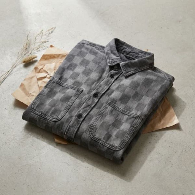 반스 블라우스 셔츠 남방 출근룩 하객룩 정장 체커보드 데님 우븐 Faded Black 1688160