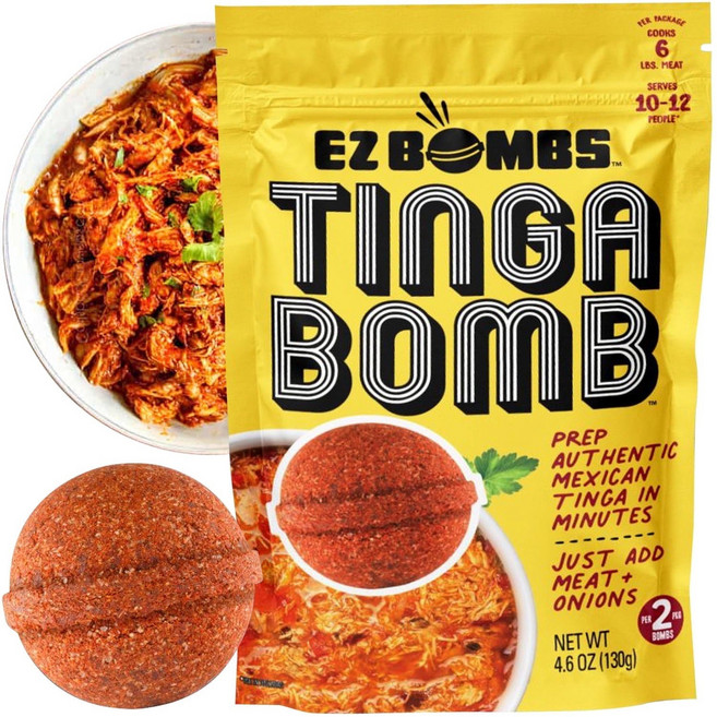 EZ Bombs Tinga Bomb 시즈닝 전통 멕시칸 양념 스모키 치폴레 타코 토스타다스 토르타스 맵고 신맛, 1개, 130g