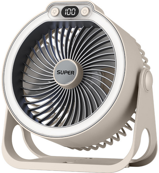 Craftsy LED 조명 탁상용 선풍기 BLDC 모터 캠핑 사무실 걸이형 휴대용 무선 저소음 대용량 베터리 선풍기, 베이지, K8