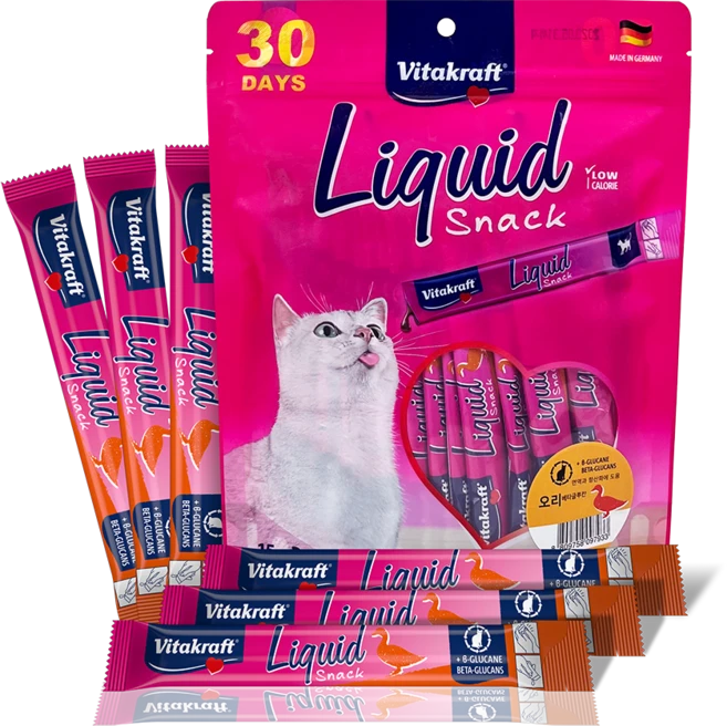 비타크래프트 리퀴드스낵 고양이 간식 오리&베타글루칸 15g X 30개, 오리 - 쿠팡