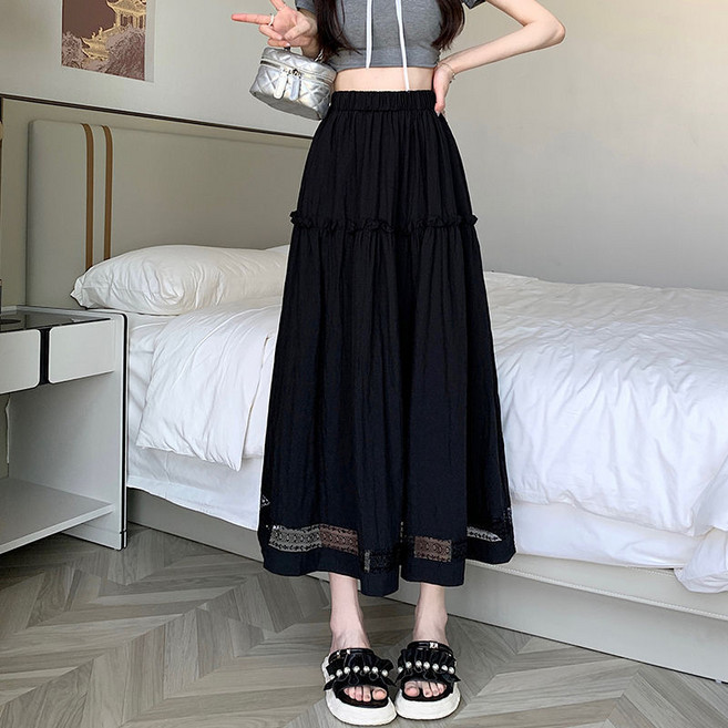 제이로 찰랑차르르 시원하고 비치지 않는 A라인 체형커버 밴딩 플레어 롱스커트