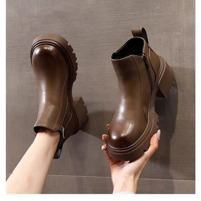 별후이 여성용 가을 겨울 청키 굽 워커 부츠 캐주얼 통굽 높이다5cm 옆선 집업 기모 앵클 부츠11fgj11LL