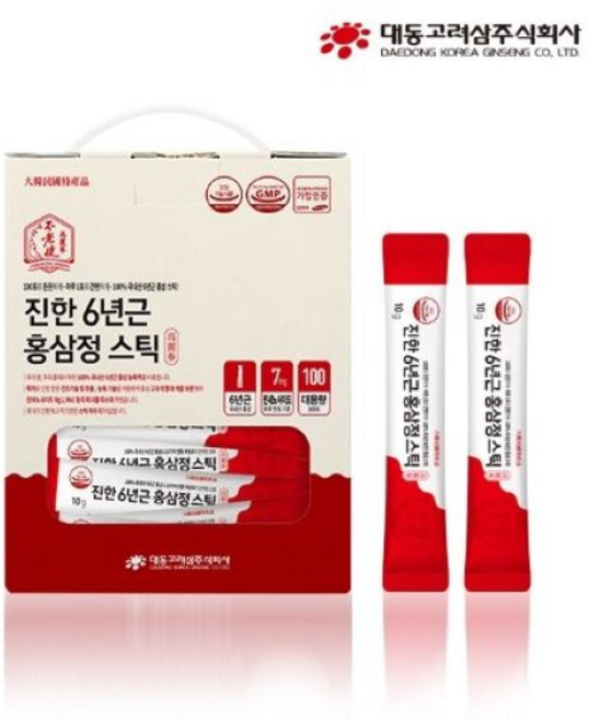 대동고려삼 진한 6년근 홍삼정 스틱 10ml x 100포(100일분) 기억력개선 면역력증진 피로개선, 100개, 10g