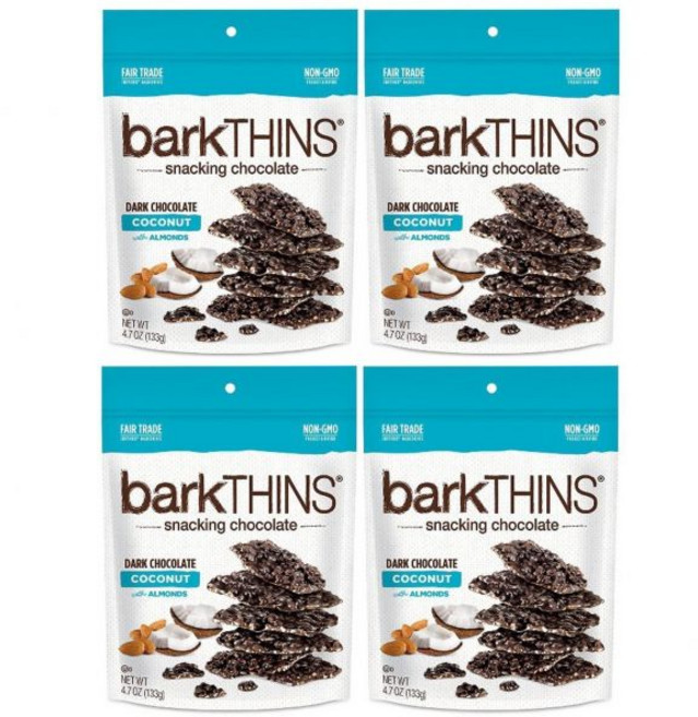 TAOindustry 초콜릿 코팅 바크씬스 스낵 4.7온스 다크 코코넛 4팩, TAOindustry 초콜릿 코팅 바크씬스 스낵 4.7, 133g