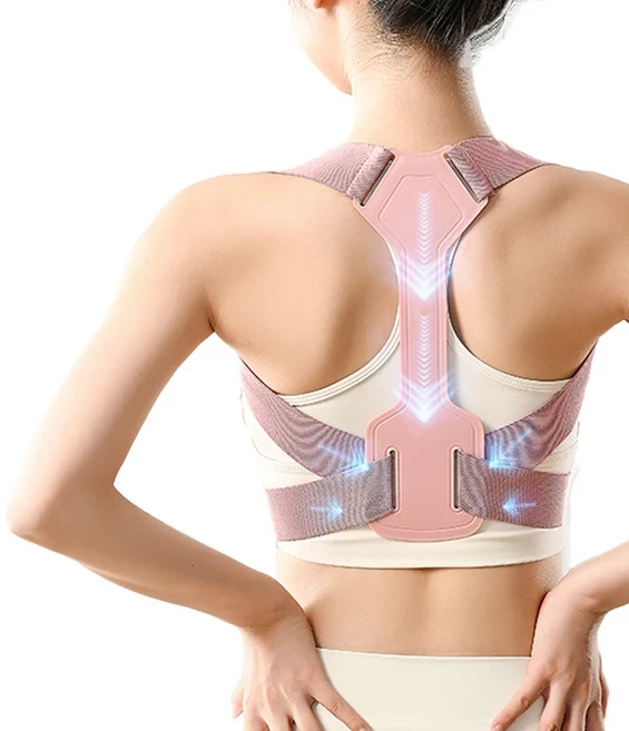 투명 통기성 자세 교정 벨트 조절 가능 자세 교정 등 지지 벨트 등 목 보호대 자세 훈련, 02 pink, 02 M