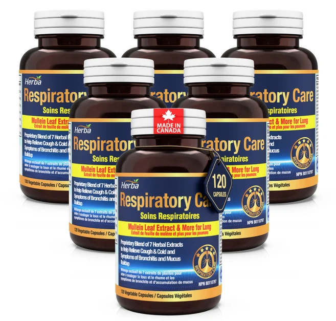 레스피레토리 케어 120식물성캡슐 렁 위한 멀린 잎+6가지 성분 Respiratory care 캐나다 식약처 승인 허바 캐나다, 6개, 120정 - 쿠팡
