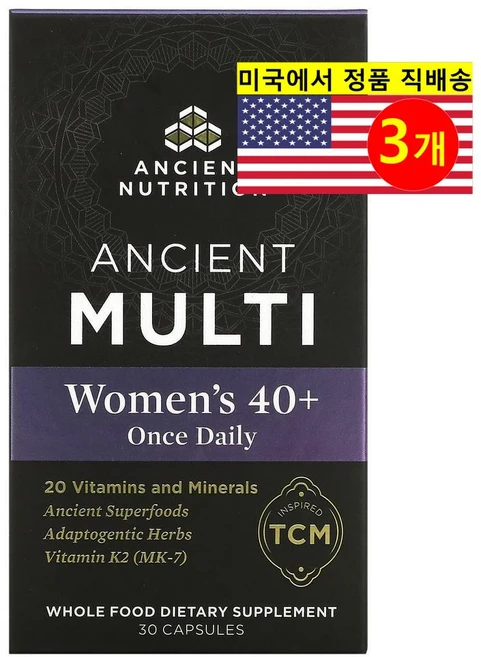 Dr. Axe 닥터 액스 40세 이상 여성용 에인션트 멀티비타민, 30정, 3개 - 쿠팡