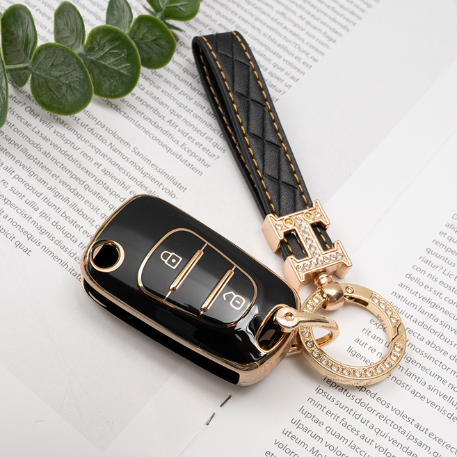 현대 기아 포터2 봉고3 싼타페 레이 올뉴모닝 호환 스마트키 TPU 케이스 자동차 키링 키홀더, H큐빅스트랩_KH06, 2버튼_블랙_TA64