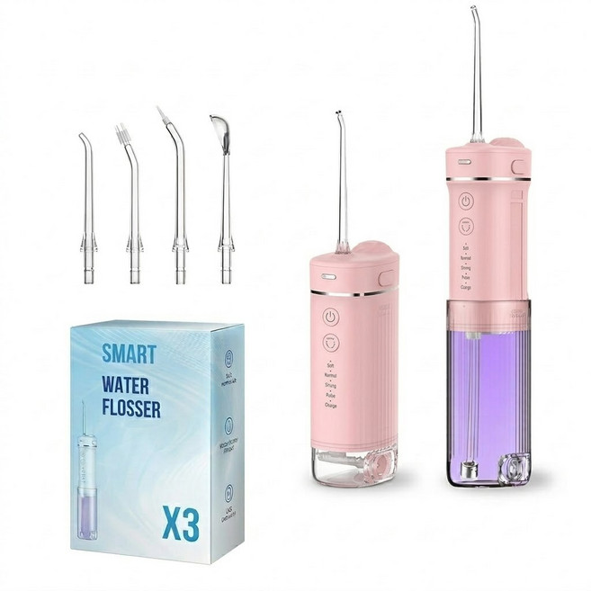 [PYHO] 휴대용 무선 구강세정기 슬라이딩 물치실 강력수압 230ml C타입 여행용, 핑크색