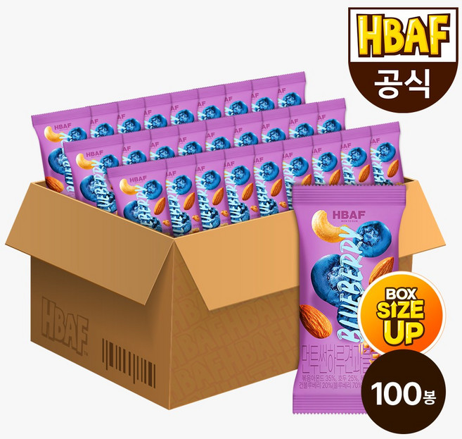 [HBAF] 바프 먼투썬 하루견과 블루베리 100봉 (20gX100봉), 20gX100개