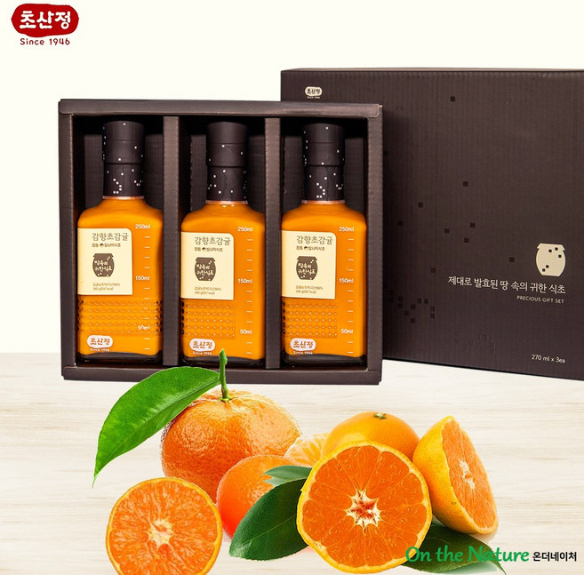 초산정 감향초 감귤 340g(감귤 발사믹식초) 3병 선물세트/농축 발효식초/전통식초/한상준식초/샐러드소스/제주감귤100%/NO첨가물, 340g, 3개