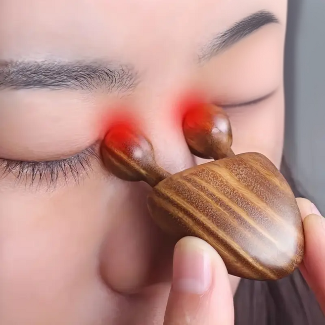 미니 나무 우드볼 코 눈 얼굴 라인 괄사 마사지기, 1개, 6*4cm 브라운