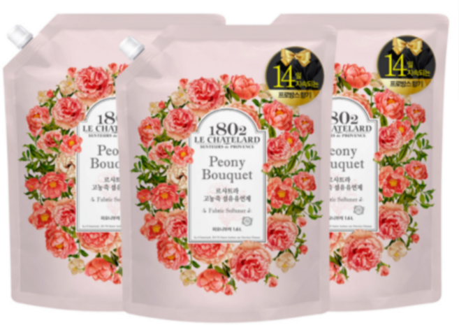 르샤트라1802 고농축 섬유유연제 피오니부케 리필, 1.6L, 3개