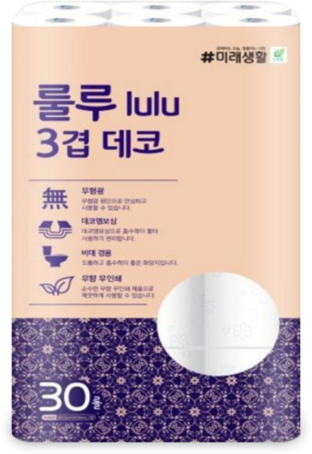 미래생활 룰루 3겹 데코 22m, 30롤, 3팩