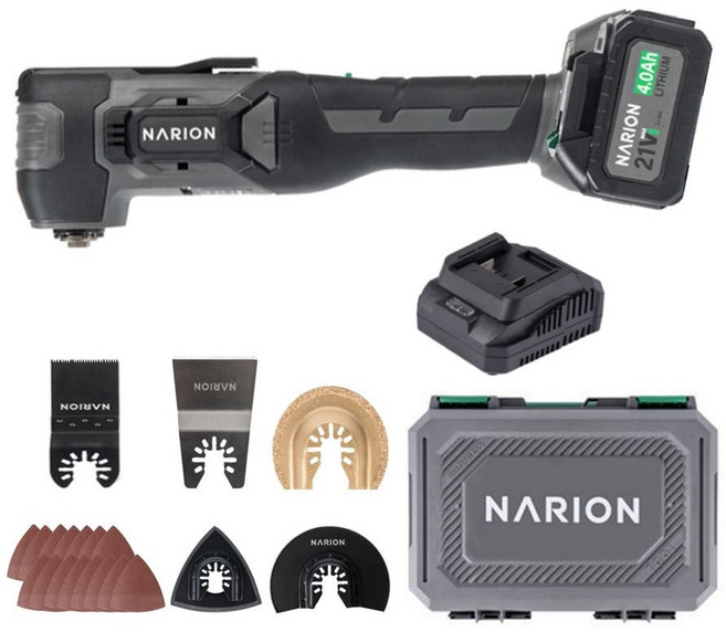 멀티커터 무선 나리온 21V 멀티커터날 배터리 포함 풀세트 미니 밧데리 전동 소형 그라인더 타일 줄눈 메지 금속용 목공 샌딩기 사포 연마 그라인딩 멀티 컷터날 커터기 컷터 컷팅기, 강력21V멀티커터+배터리4.0ah+충전기+20ea커터날, 1개