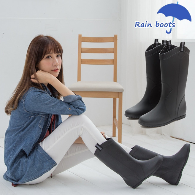 Love Girl 雨天素雅輕量霧面雨靴 黑色