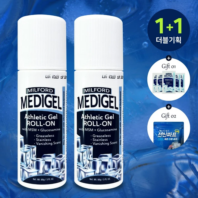 밀포드 메디겔 스포츠젤 바르는파스 튜브 110g+롤온 89g 미국 쿨링겔/ 최신제조상품 / 신신파프+메디겔 샘플파우치 포함, 롤온 89g +롤온 89g/신신쿨파프 증정, 1개 - 쿠팡