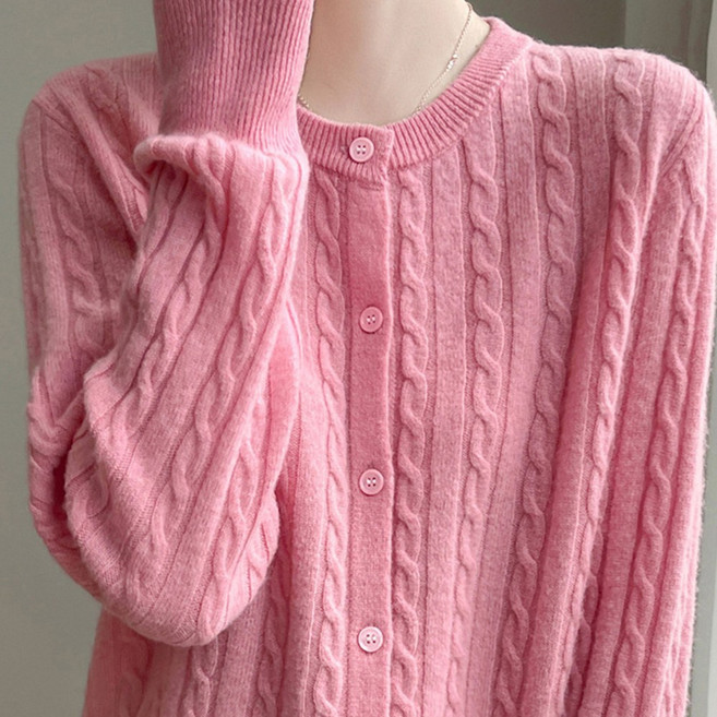 데일리쮸 여성 꽈배기 라운드 니트 가디건