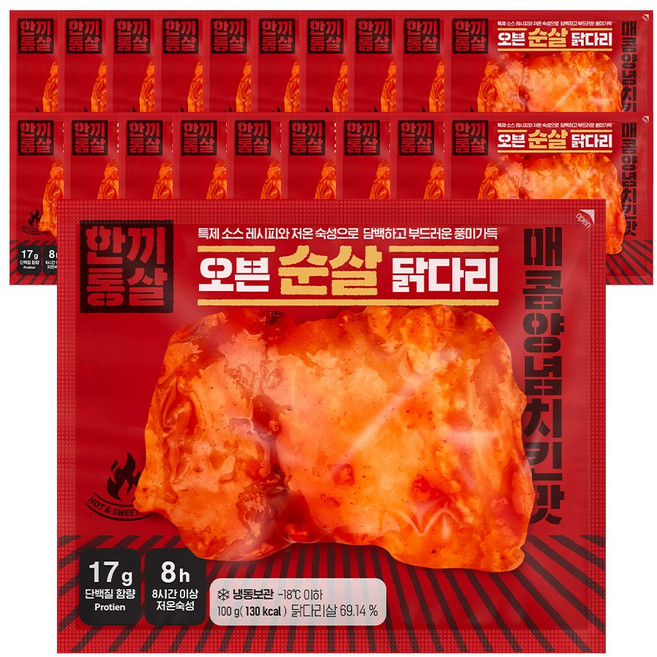 한끼통살 오븐 순살 닭다리 매콤양념치킨맛 20개입, 20개, 100g
