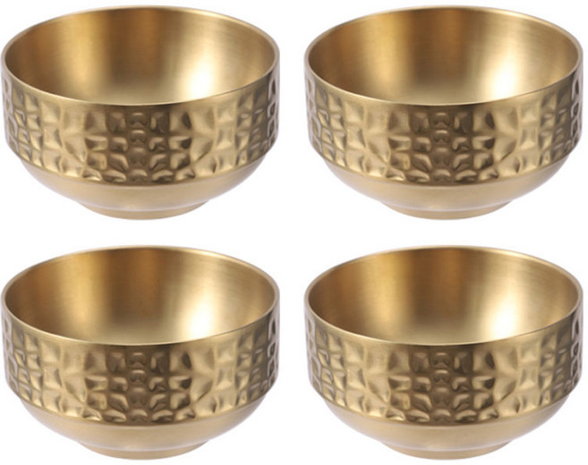 DZAT 이중 스텐304 밥공기 국공기 세트, 밥그릇12cm, 4개, 금색