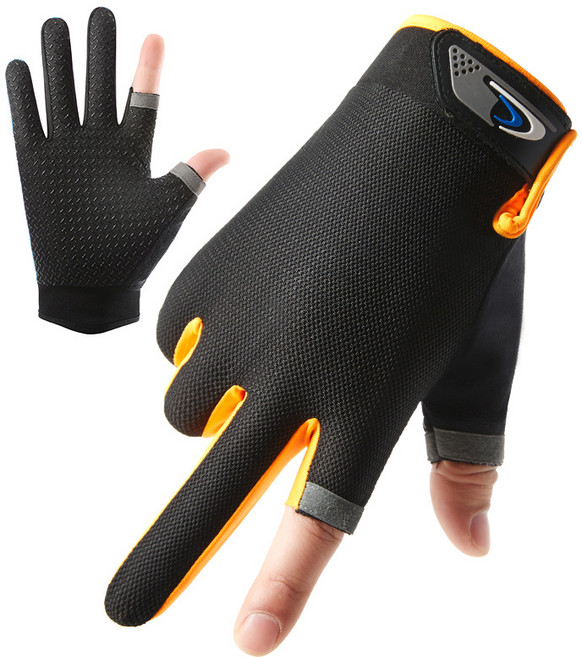 데이프로젝트 오토바이 장갑 반장갑 미끄럼방지 2컷 장갑 메쉬, 블랙오렌지