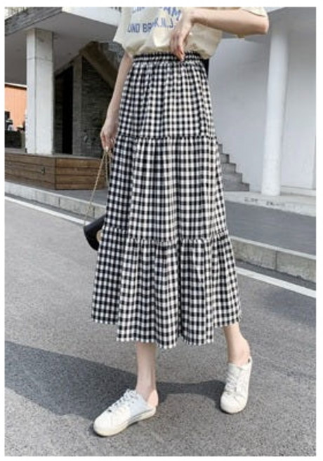 J 깅엄체크 플레어 스커트