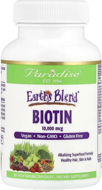 Paradise Herbs Earth's Blend® 비오틴 10000mcg 베지 캡슐 90정, 1개 - 쿠팡