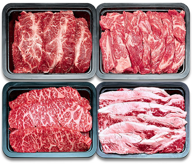 프리미엄 소고기 모둠구이 1kg 4종세트 부채살 갈비살 살치살 우삼겹 1kg 소한마리 4종세트, 1kg(프리미엄 모둠구이 4종 세트), 1개