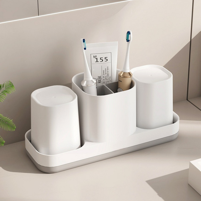 고급형 양치컵 치솔거치대 세트H482, 1세트, 흰색
