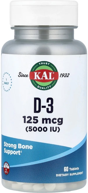 KAL 칼 D3 125mcg 5000IU 60 태블릿 영양제 건강보조식품, 1개, 60정 - 쿠팡