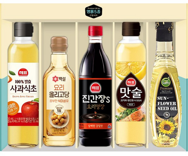 명품 5종 선물세트 /명절선물 설선물 단체선물 답례품 간장 올리고당 맛술 식초 해바라기씨유, 1개