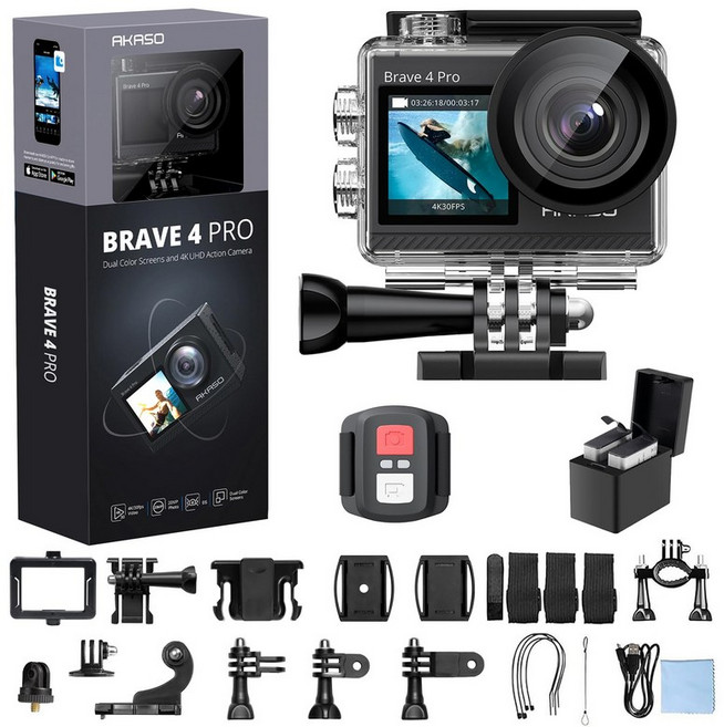 AKASO 4K 20MP WiFi 40M 5X Brave 4 Pro (black) 액션 카메라 액션 캠 손떨림 보정 스포츠