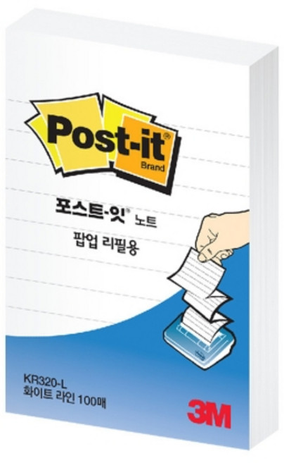 3M 포스트잇 노트 팝업리필용 KR320-L 화이트라인, 화이트, 1개, 100매