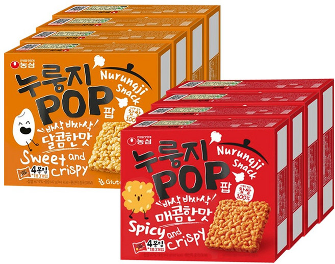 농심 누룽지팝 달콤한맛 142g+매콤한맛 142g, 4세트, 284g