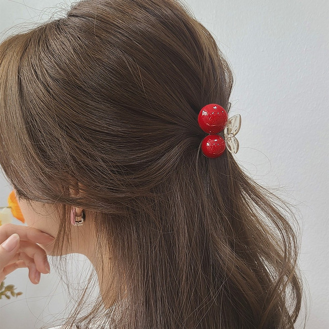 [초콜리트쥬얼리] 쥬디 앵두 체리 진주 비비드 미니 반머리 헤어 집게핀 5color