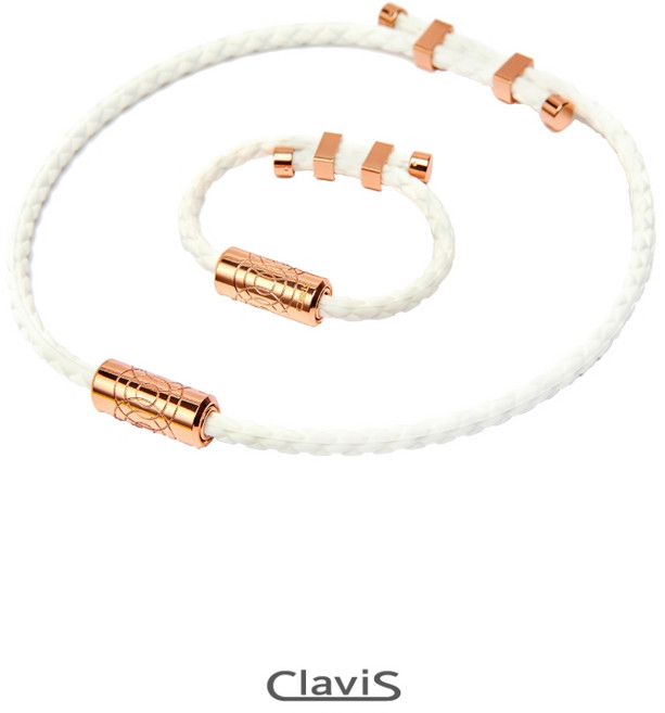 [세트 할인] 클라비스 바흐 건강 팔찌 목걸이 세트 근육통 완화 의료기기, 화이트, 로즈골드, 1개