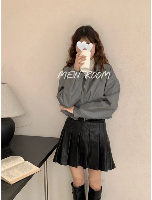 MEW ROOM 軟皮短款外套 翻領拉鍊皮夾克