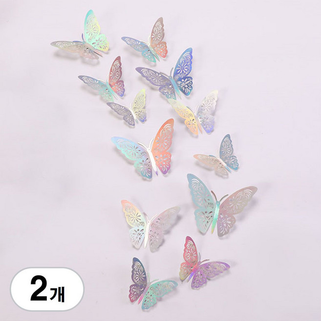 BenF Home 입체 나비 스티커 3D 장식 모형 데코 칼라 벽 장식 인테리어 다꾸 반짝반짝 패턴 빈티지 파티 쇼, 프리즘 2개