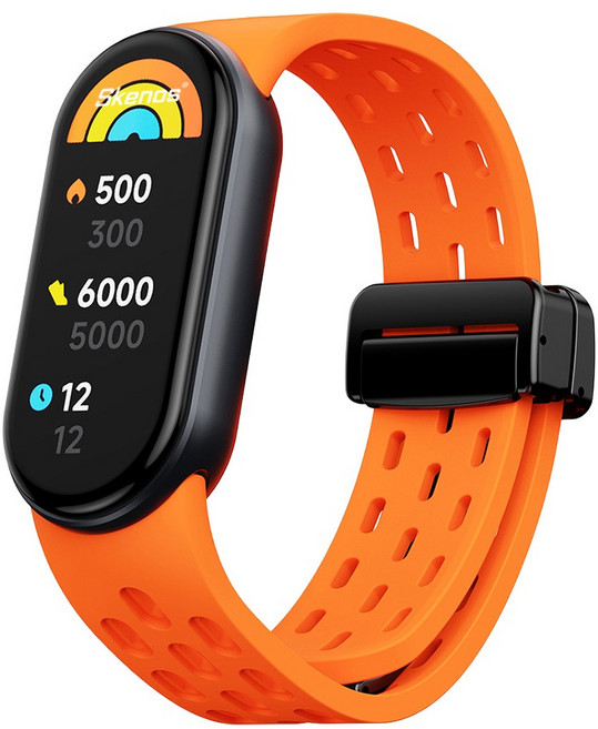 샤오미 스마트밴드 10 9 8 호환 벤티드 스포츠 실리콘 스트랩 마그네틱 디버클 통기성 시계줄, 1개, 오렌지