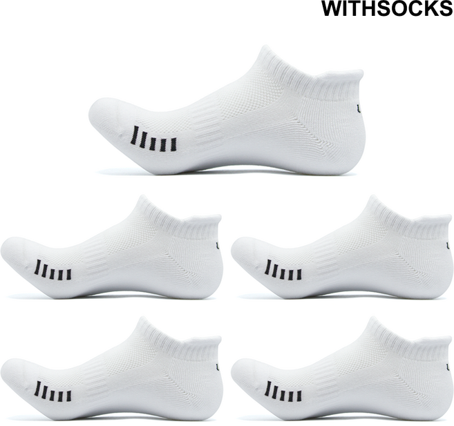 위드삭스 남성37 무봉제 발목 스포츠 양말 심리스 탭삭스 5켤레 세트, 남-37A_화이트 5켤레
